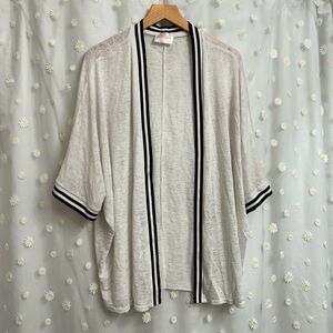 White Open Front Cardigan with Black Trim